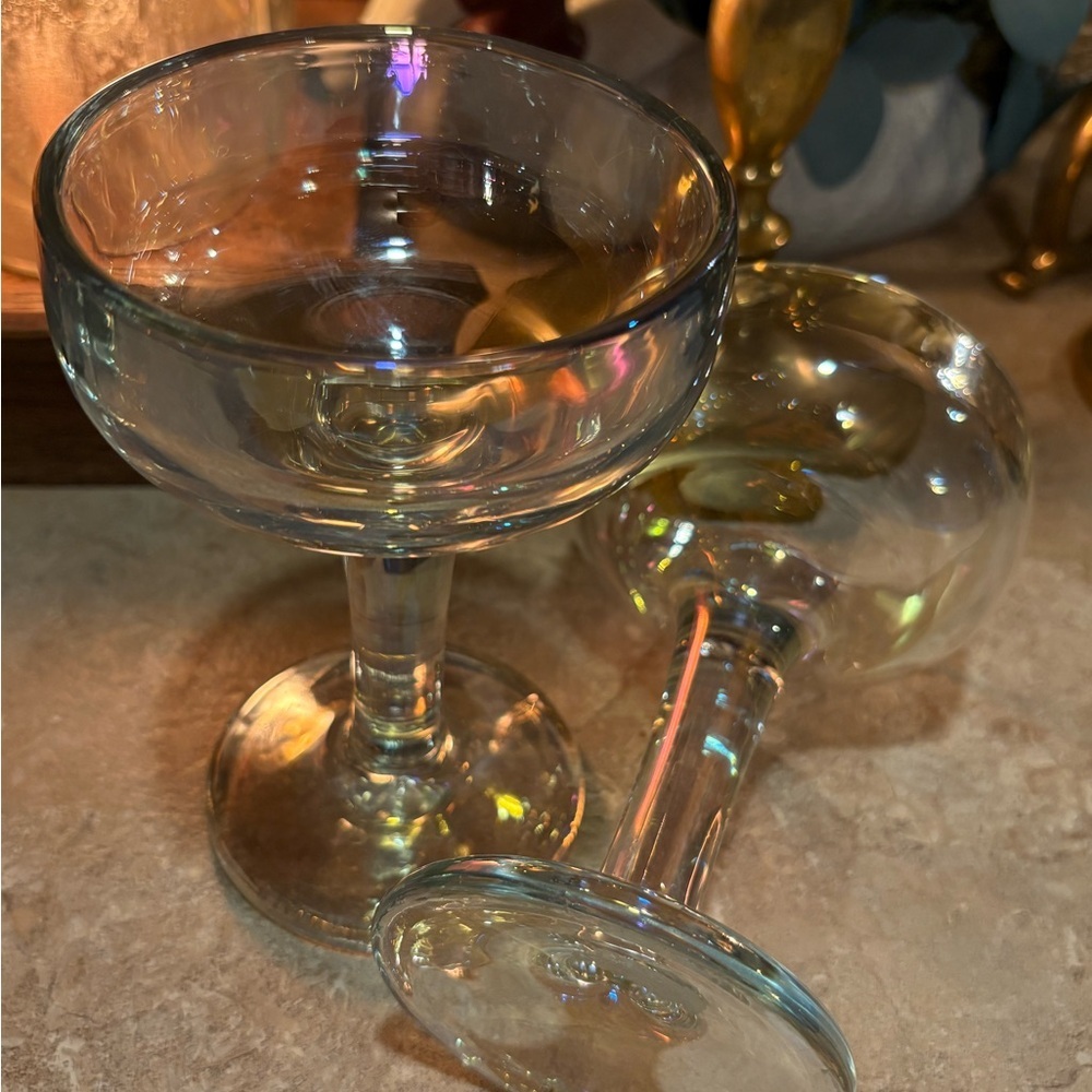 Vintage MCM Iridescent Clear Glass Coupes (set of 2)